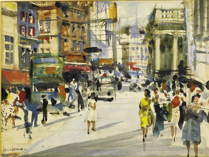 DUBLIN STREET SCENE (VIEW ALONG WESTMORELAND STREET TOWARDS COLLEGE GREEN) by James le Jeune sold for �4,000 at Whyte's Auctions