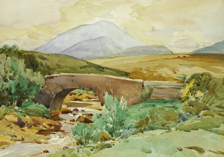 CALABBER BRIDGE AND MOUNT ERRIGAL, COUNTY DONEGAL by Maurice Canning Wilks RUA ARHA (1910-1984) at Whyte's Auctions