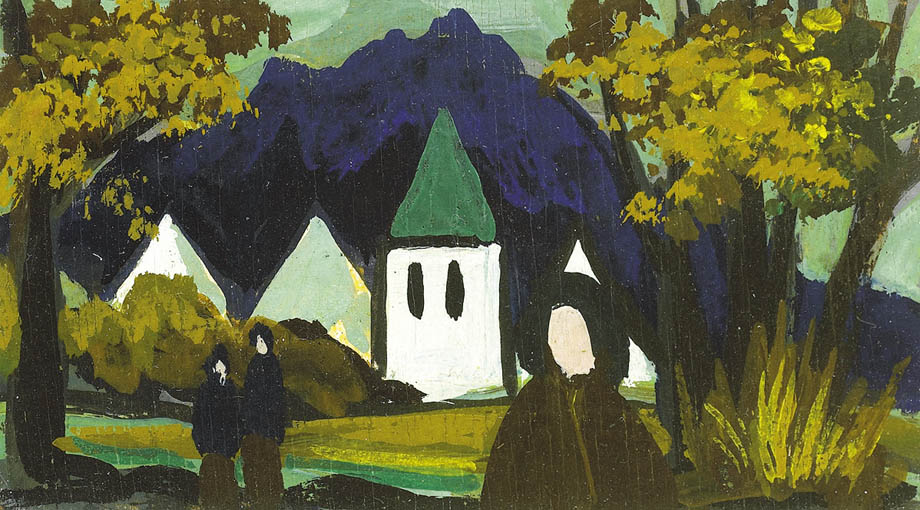 FIGURES BEFORE A VILLAGE by Markey Robinson sold for 4,000 at Whyte's Auctions