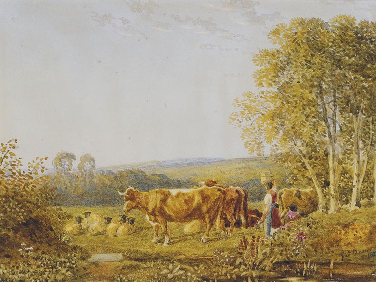 PASTORAL LANDSCAPE WITH MILKMAID, COWS AND SHEEP by George Barret Junior (1767-1842) Junior (1767-1842) at Whyte's Auctions
