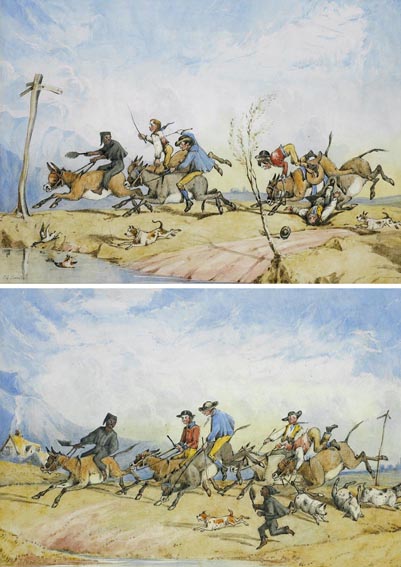 THE DONKEY DERBY: THE START and THE SWEEP FINISHES FIRST! (A PAIR) by Robert Richard Scanlan (fl.1826-1876) (fl.1826-1876) at Whyte's Auctions