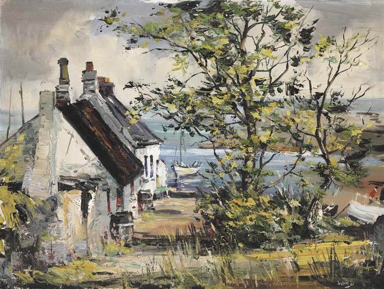 FISHERMAN'S ROW, GROOMSPORT, COUNTY DOWN by Kenneth Webb RWA FRSA RUA (b.1927) at Whyte's Auctions
