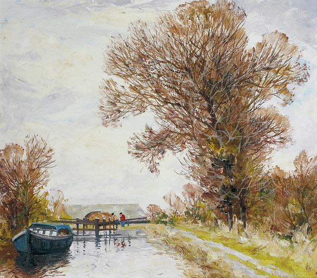 A BRIDGE AND LOCK ON THE GRAND CANAL by Fergus O'Ryan sold for �1,500 at Whyte's Auctions