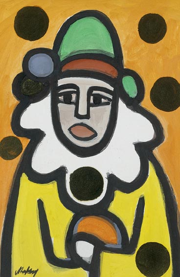 CLOWN JUGGLING GOLDEN ORBS by Markey Robinson (1918-1999) at Whyte's Auctions