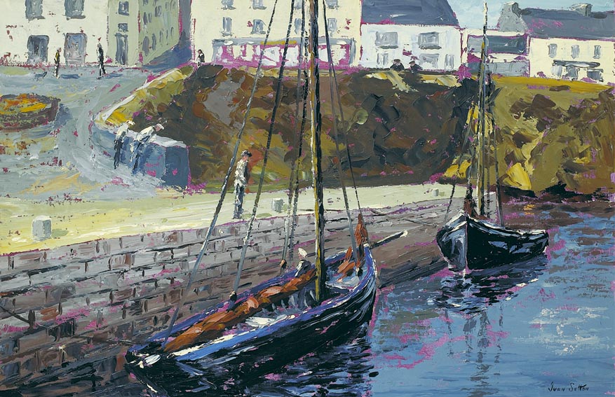 GALWAY HOOKERS BERTHED AT ROUNDSTONE HARBOUR, COUNTY GALWAY by Ivan Sutton (b.1944) at Whyte's Auctions