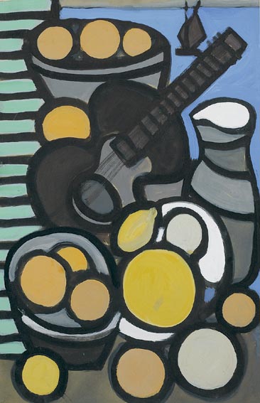 STILL LIFE WITH CITRUS FRUIT AND GUITAR by Markey Robinson (1918-1999) at Whyte's Auctions