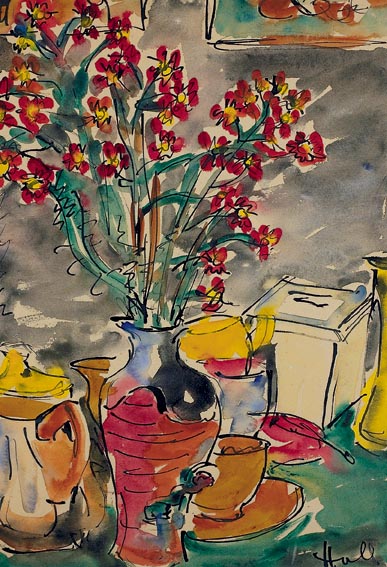 STILL LIFE WITH FLOWERS AND TEAPOT by Kenneth Hall (1913-1946) (1913-1946) at Whyte's Auctions