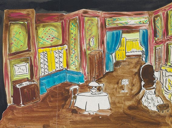 THREE SET DESIGNS FOR OSCAR WILDE'S THE IMPORTANCE OF BEING ERNEST and ONE OTHER by Anne Yeats (1919-2001) at Whyte's Auctions