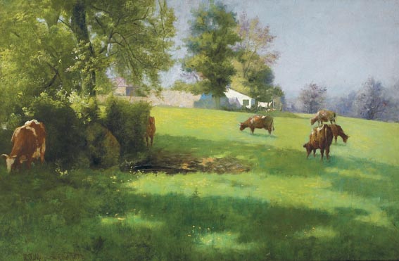 CATTLE GRAZING or AFTER THE MILKING by Richard Thomas Moynan RHA (1856-1906) at Whyte's Auctions