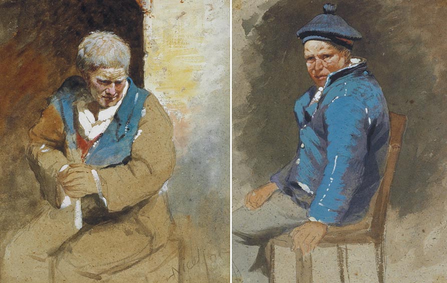 AN OLD MAN SEATED and A YOUNG MAN IN A BLUE COAT AND TAM O'SHANTER (A PAIR) by Erskine Nicol ARA RSA (1825-1904) at Whyte's Auctions
