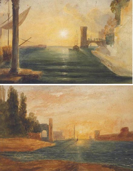 SEA PORT AT SUNSET, AFTER CLAUDE by Andrew Nicholl RHA (1804-1886) RHA (1804-1886) at Whyte's Auctions
