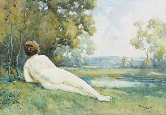 RECLINING NUDE IN A LANDSCAPE by Frank McKelvey RHA RUA (1895-1974) at Whyte's Auctions