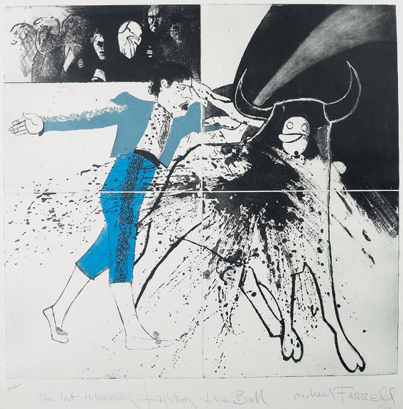 THE LAST HIBERNIAN FIGHTING THE BULL by Micheal Farrell sold for �1,900 at Whyte's Auctions