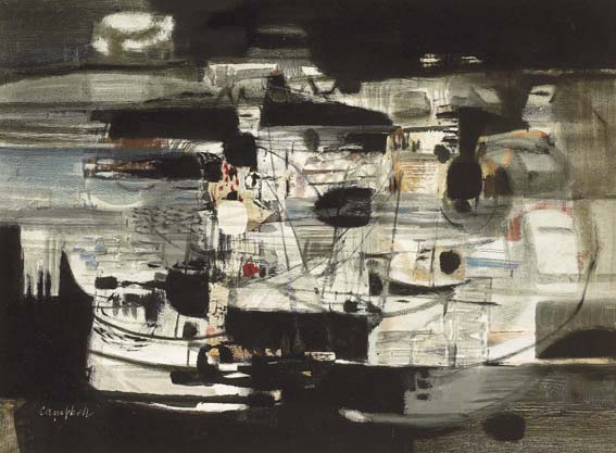 FISHING HARBOUR, NIGHT by George Campbell RHA (1917-1979) at Whyte's Auctions