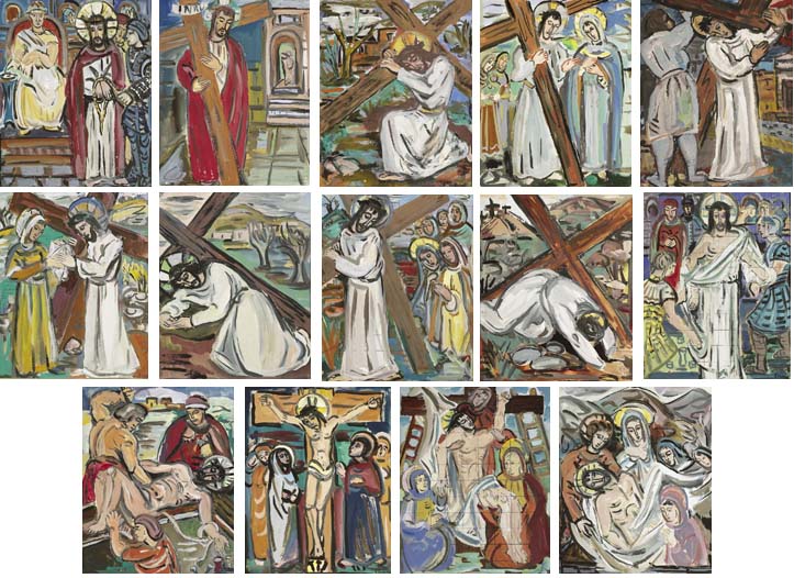 STATIONS OF THE CROSS FOR KILTULLAGH CHURCH, COUNTY GALWAY (COMPLETE SET OF FOURTEEN) by Evie Hone HRHA (1894-1955) at Whyte's Auctions