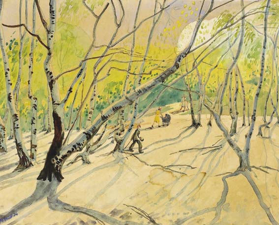 PARK SCENE WITH FIGURES by Harry Kernoff sold for �5,000 at Whyte's Auctions