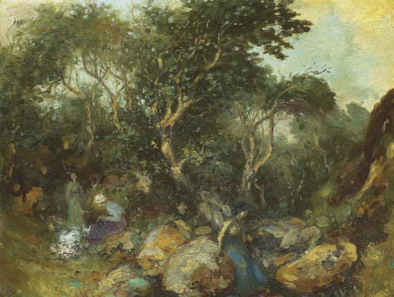 FIGURES IN A WOODLAND BY A CAMPFIRE at Whyte's Auctions