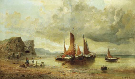 FISHING BOATS BY THE SHORE by Gregor Grey (fl.1870s-1911) at Whyte's Auctions