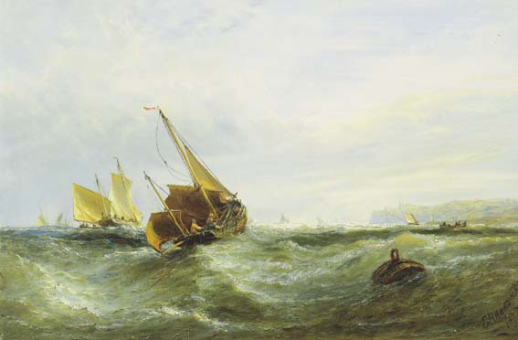 FISHING VESSELS WITH CLIFFS BEYOND by Edwin Hayes RHA RI ROI (1819-1904) at Whyte's Auctions
