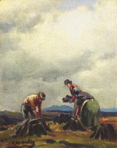 TURF STACKING IN THE GLENS by Charles J. McAuley RUA ARSA (1910-1999) at Whyte's Auctions