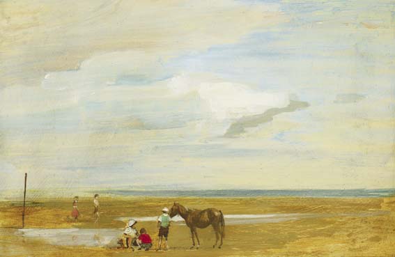 CHILDREN WITH A PONY ON THE SHORE, 1949 by Tom Carr HRHA HRUA ARWS (1909-1999) at Whyte's Auctions