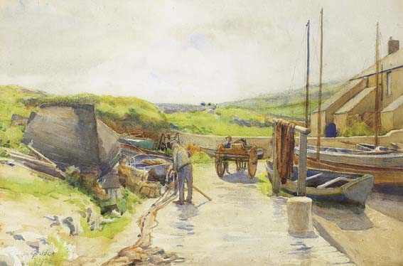 MENDING THE NETS by David Gould sold for �2,100 at Whyte's Auctions