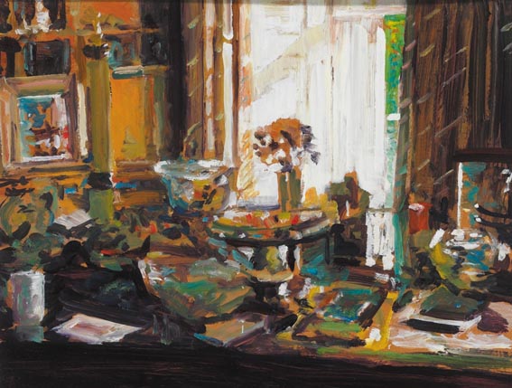 INTERIOR WITH BOOKS AND PAINTINGS by James O'Halloran (b.1955) at Whyte's Auctions