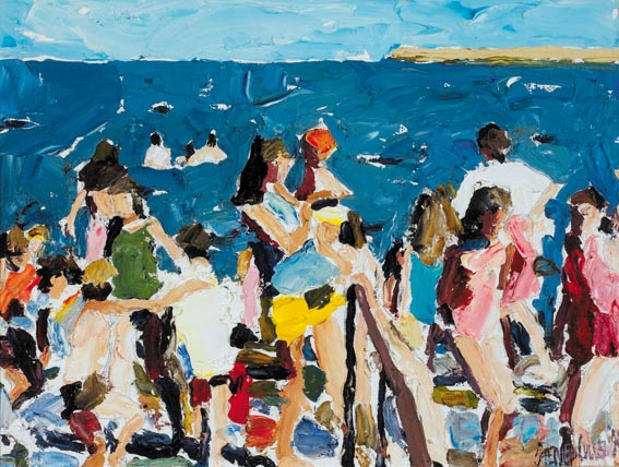BATHERS AT SEAPOINT, COUNTY DUBLIN by Stephen Cullen (b.1959) at Whyte's Auctions