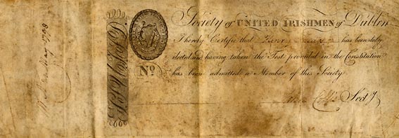 CERTIFICATE OF MEMBERSHIP 1798 at Whyte's Auctions