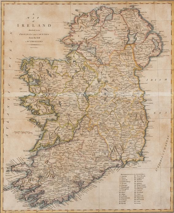 A MAP OF IRELAND DIVIDED INTO PROVINCES AND COUNTIES FROM THE BEST AUTHORITIES by John Cary (1754-1835) at Whyte's Auctions