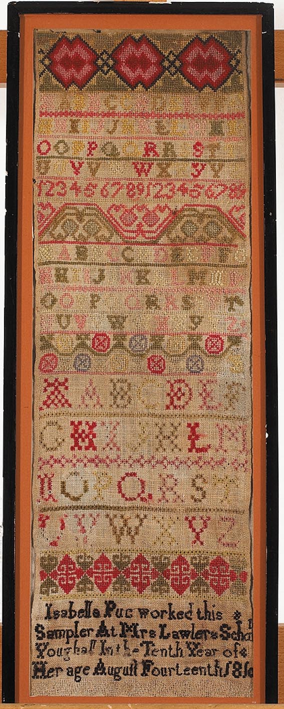 EARLY NINETEENTH CENTURY CHILD'S SAMPLER by Isabelle Pue sold for �600 at Whyte's Auctions