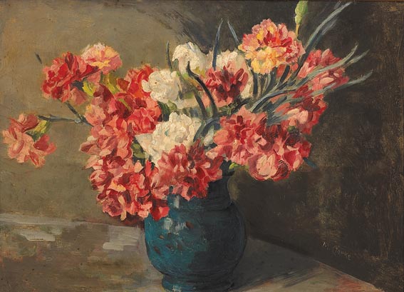 CARNATIONS IN A BLUE VASE by Margaret Clarke (ne Crilley) RHA (1888-1961) at Whyte's Auctions