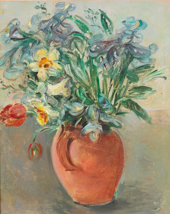 TERRACOTA JUG WITH DAFFODILS AND IRIS by Stella Steyn (1907-1987) at Whyte's Auctions