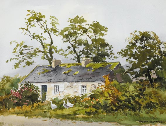 THE ROAD TO LETTERFRACK, CONNEMARA and COTTAGE WITH GEESE NEAR WESTPORT, COUNTY MAYO (A PAIR) by Robert Egginton sold for �1,300 at Whyte's Auctions