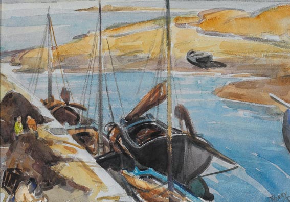 GALWAY HOOKERS and BOATS ON THE SHORE (A PAIR) by Marjorie Henry (1900-1974) at Whyte's Auctions