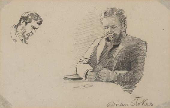 PORTRAIT SKETCH OF ADRIAN STOKES AT CARDS and A PAGE OF CHARACTER SKETCHES (A PAIR) by Edith Oenone Somerville sold for �200 at Whyte's Auctions