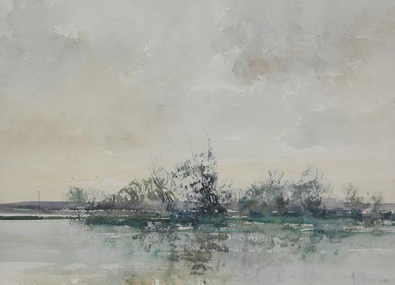 MORNING FLOODS, OTHERY (SOMERSET) by Arthur K. Maderson (b.1942) at Whyte's Auctions