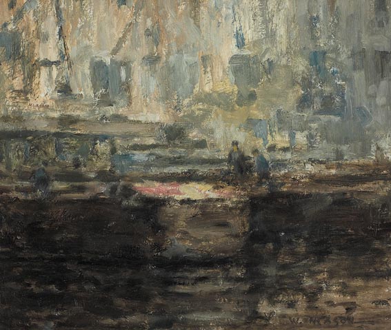 FIGURES IN A BOAT YARD by William Mason (1906-2002) at Whyte's Auctions