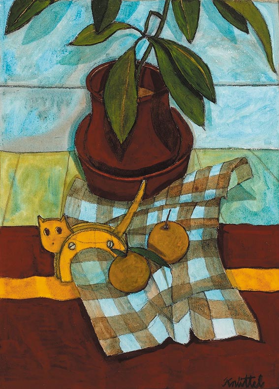 TOY CAT AND PLANT ON TABLE by Graham Knuttel (b.1954) at Whyte's Auctions