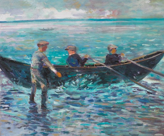 LAUNCHING THE CURRACH by James O'Halloran (b.1955) at Whyte's Auctions