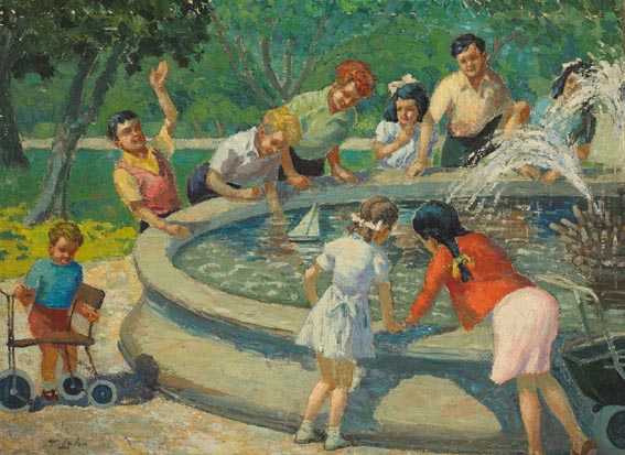 CHILDREN IN ST. STEPHEN'S GREEN, DUBLIN by Tom Lalor (fl.1940s) at Whyte's Auctions