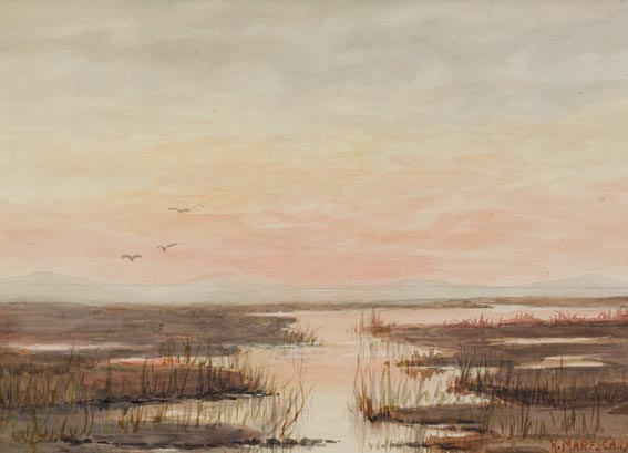 SUNSET ON THE MARSHES, COUNTY KILKENNY by Kathleen Marescaux RUA RWS (1868-1944) at Whyte's Auctions