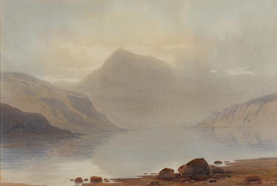 LAKE AND MOUNTAINS, THOUGHT TO BE LOUGH DAN, COUNTY WICKLOW by Captain George Drummond Fish (1876-c.1938) at Whyte's Auctions