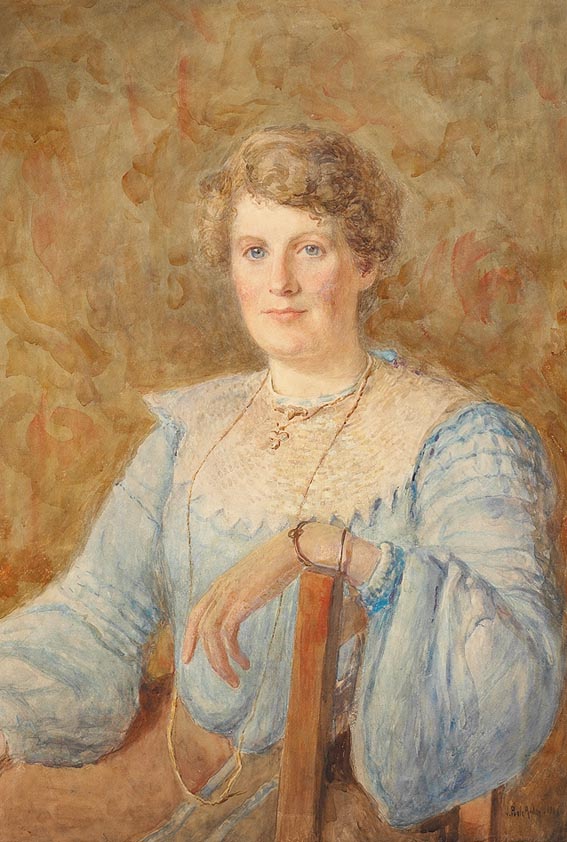 PORTRAIT OF A LADY IN A BLUE DRESS, SEATED THREE QUARTER LENGTH by Joseph Poole Addey (1852-1922) at Whyte's Auctions