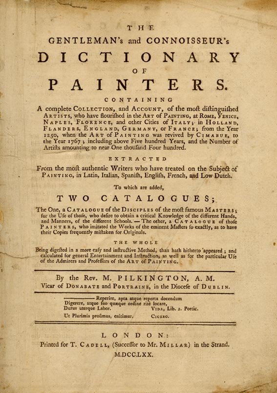 The Gentleman's and Connoisseur's Dictionary of Painters by Rev. Matthew Pilkington (c.1700-1774) at Whyte's Auctions