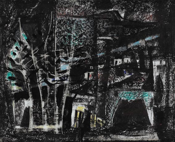 SPANISH MOUNTAIN VILLAGE AT NIGHT by George Campbell RHA (1917-1979) at Whyte's Auctions