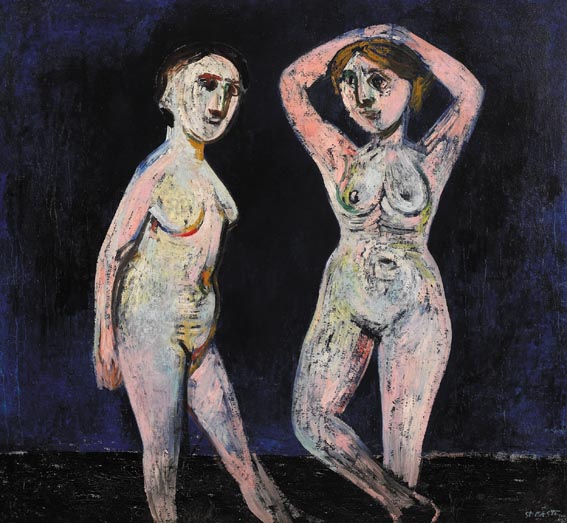 TWO FIGURES ON A BLUE GROUND by Stella Steyn sold for 5,000 at Whyte's Auctions