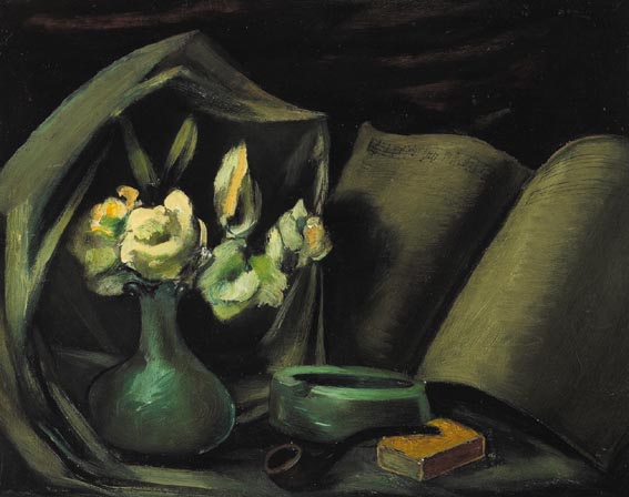 STILL LIFE WITH SHEET MUSIC, FLOWERS AND PIPE by Daniel O'Neill (1920-1974) at Whyte's Auctions