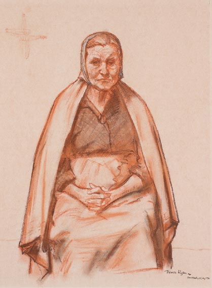 SEATED WOMAN WITH ST BRIGID'S CROSS by Thomas Ryan PPRHA (1929-2021) at Whyte's Auctions
