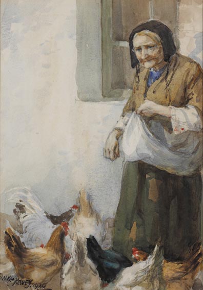 FEEDING THE HENS by Frank McKelvey sold for �11,000 at Whyte's Auctions